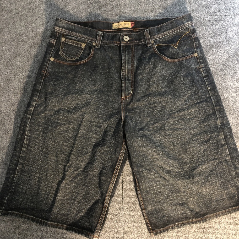 Royal Blue Lot 9077 Mens Dark Wash Denim Shorts Streetwear Baggy Jean Shorts 36